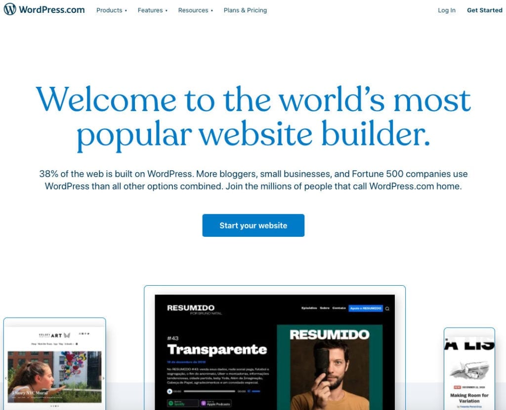 Wordpress.com homepage