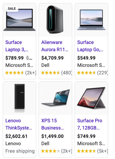 Google Shopping results 