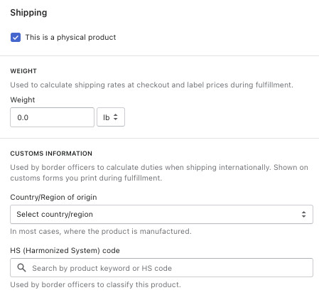 Shopify Shipping configurations 