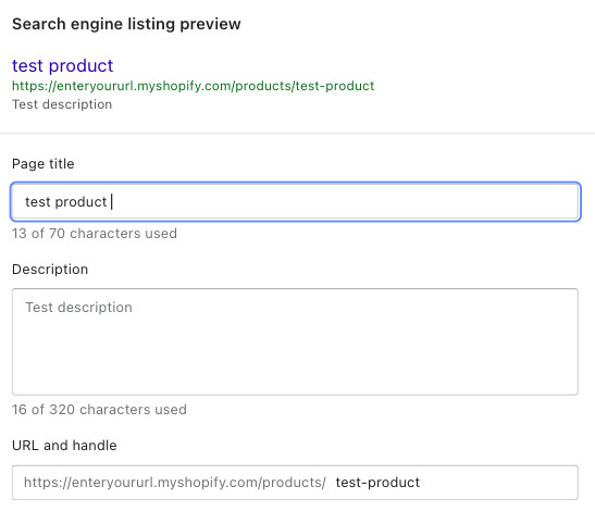 Shopify Search engine listing preview